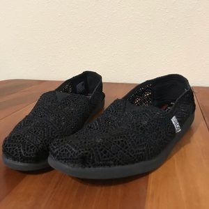 Bobs sketchers black slip on loafer lace flats 8 w